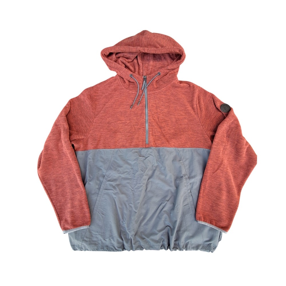 Alpine Design Mens Large Quarter Zip Hooded Pullover Colorblock Rust Gray